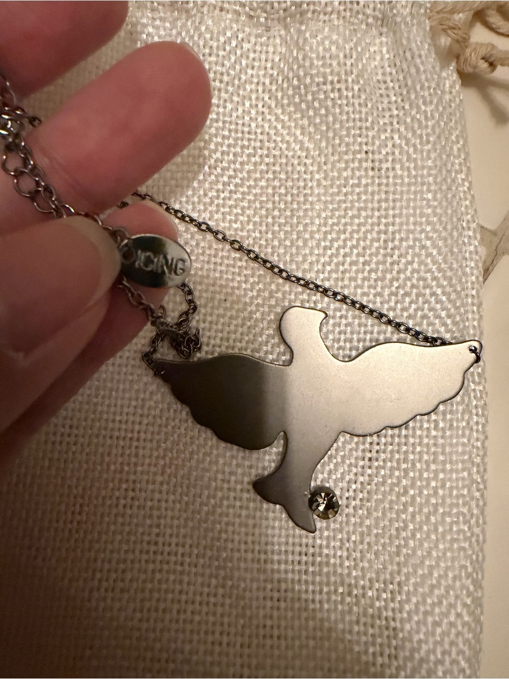 Icing Gunmetal Dove Pendant Necklace with Crystal Accent